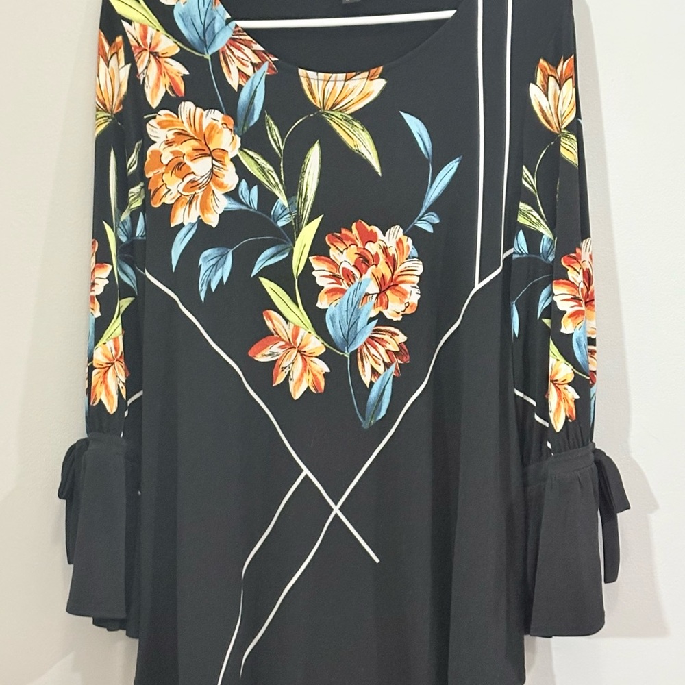 Alfani Black Dress with Orange Floral Design - Picture 3 of 9